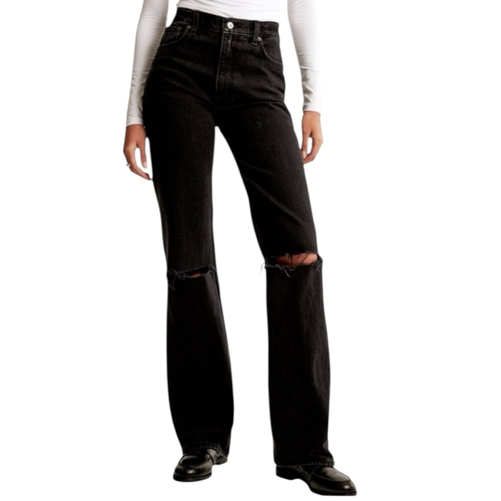 NEW Abercrombie& Fitch High Rise 90s Relaxed Jean Curvy Love Black SZ 12/31 S